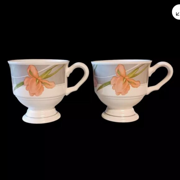 2 Sango Footed Ceramic Coffee Tea Cup Mug Floral Memories 378 Cherish from Korea - Picture 3 of 12